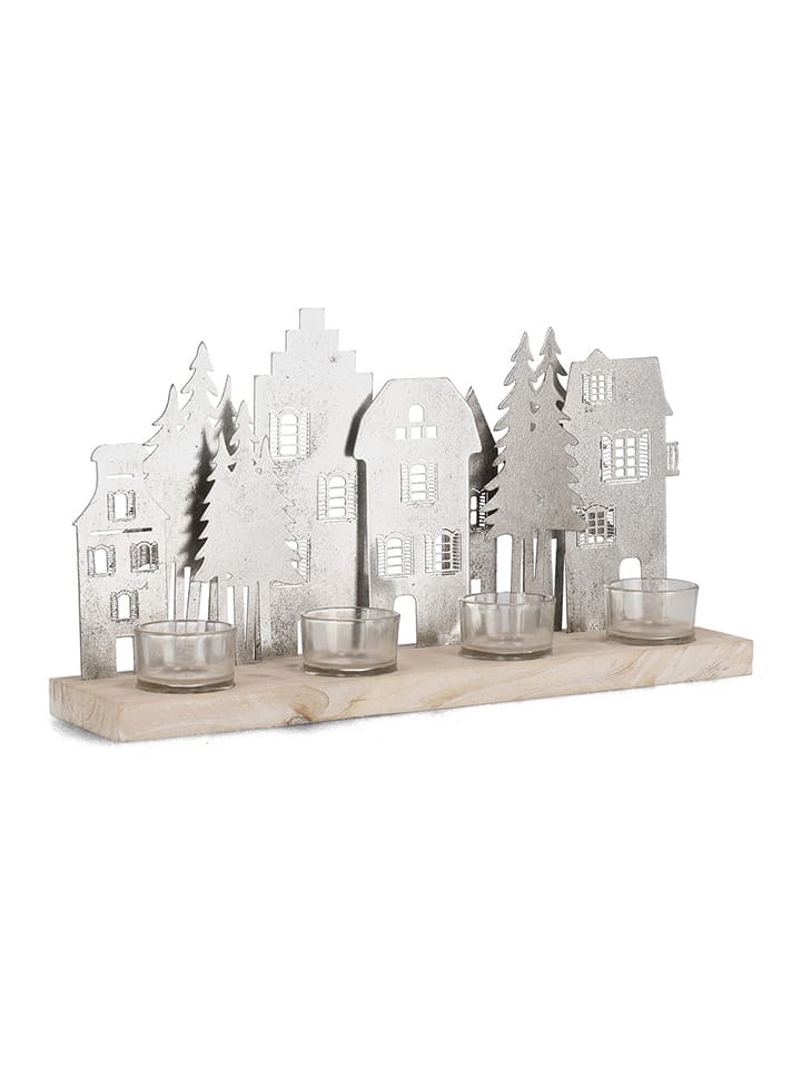 Bizzotto Świecznik "House" w kolorze srebrno-jasnobrązowym - 38 x 20 cm rozmiar: onesize