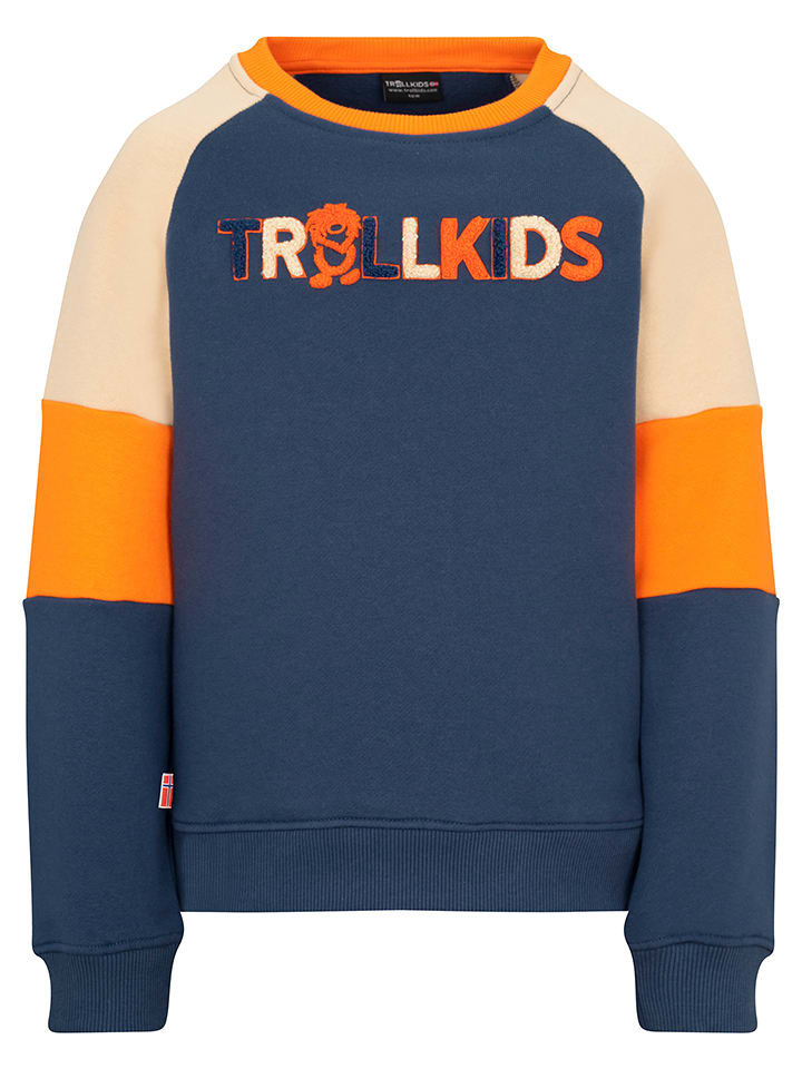 Trollkids Bluza "Trollfjord" w kolorze granatowo-pomarańczowo-beżowym rozmiar: 92