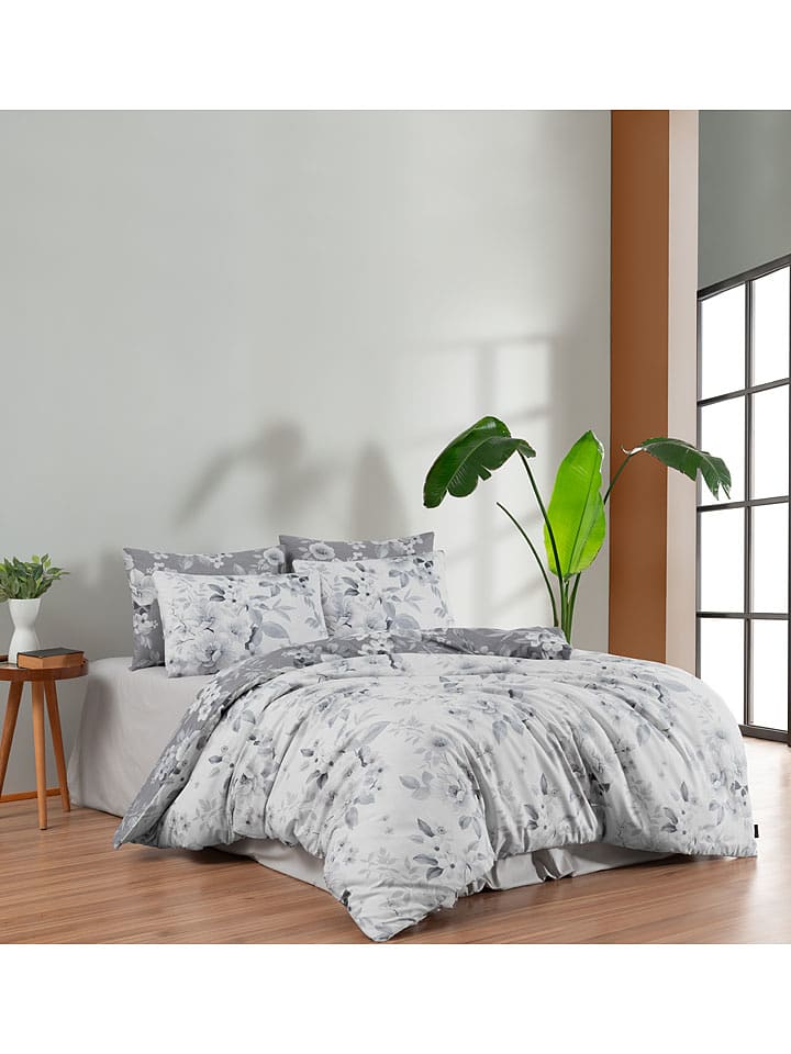 avance Komplet pościeli perkalowej w kolorze szarym rozmiar: 155x220 cm