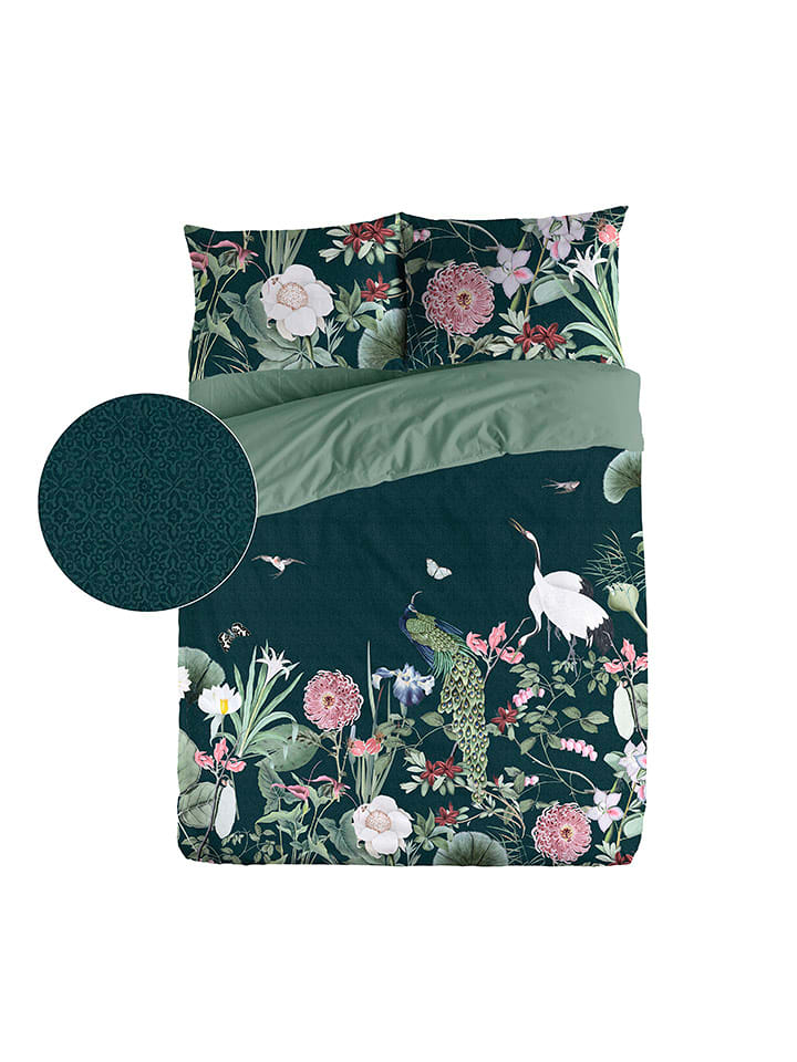 Monsun Perkalowa poszwa "Bandai" w kolorze zielonym na kołdrę rozmiar: 220x220 cm