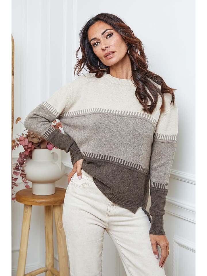 So Cachemire Sweter "Lurcia" w kolorze szarobrązowo-beżowym rozmiar: S