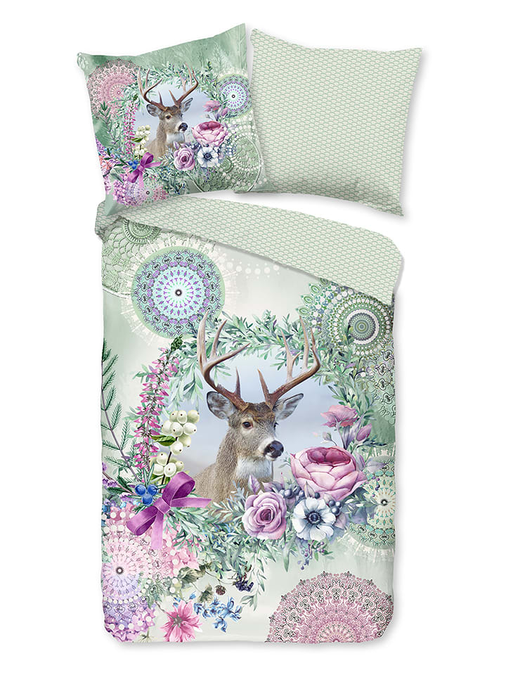 Hip Komplet pościeli flanelowej "Romini" w kolorze zielonym ze wzorem rozmiar: 135x200 cm