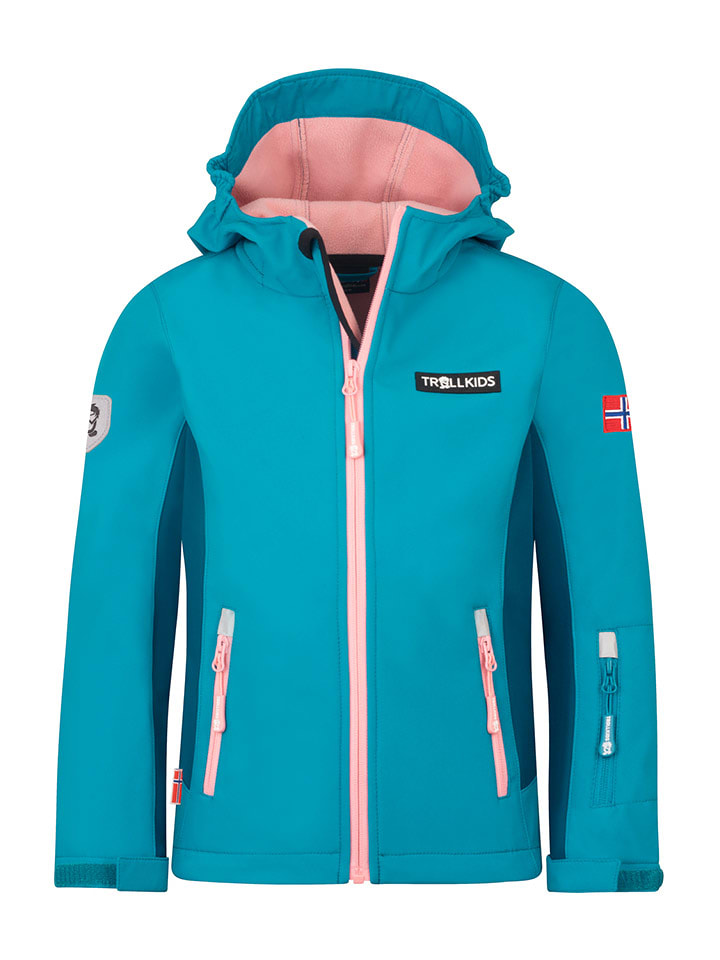 Trollkids Kurtka softshellowa "Oslofjord" w kolorze niebiesko-jasnoróżowym rozmiar: 152