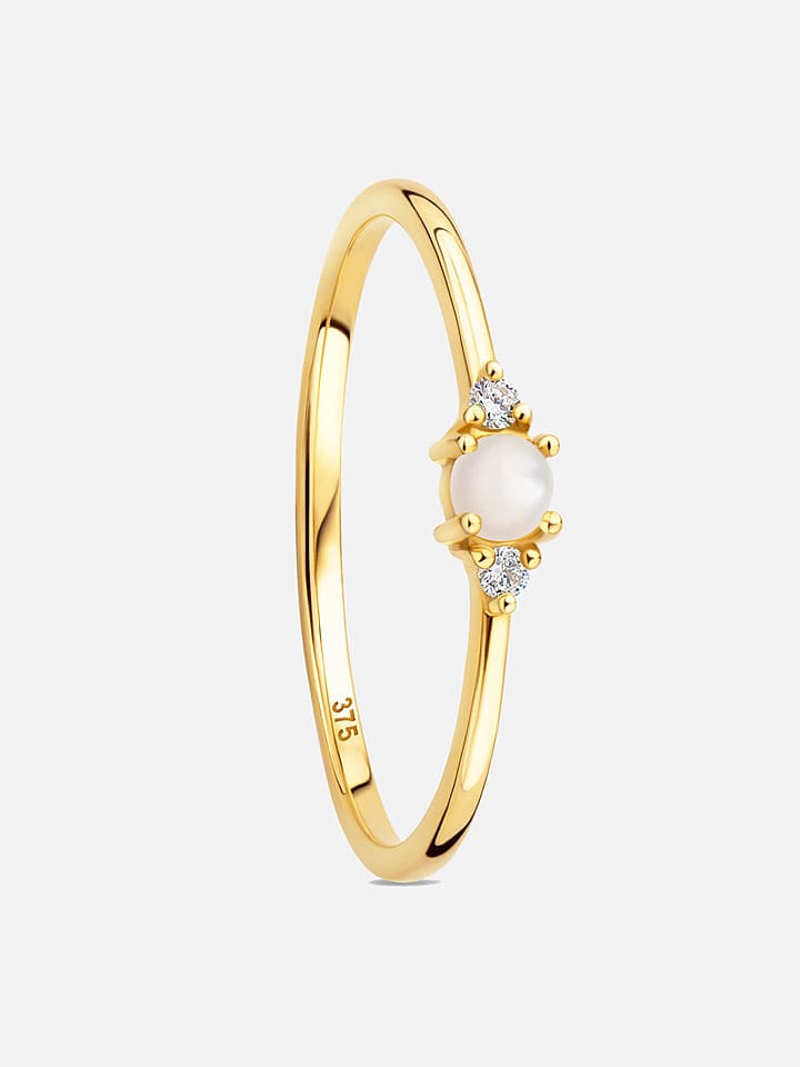 Revoni Złoty pierścionek z diamentem i perłą rozmiar: 60