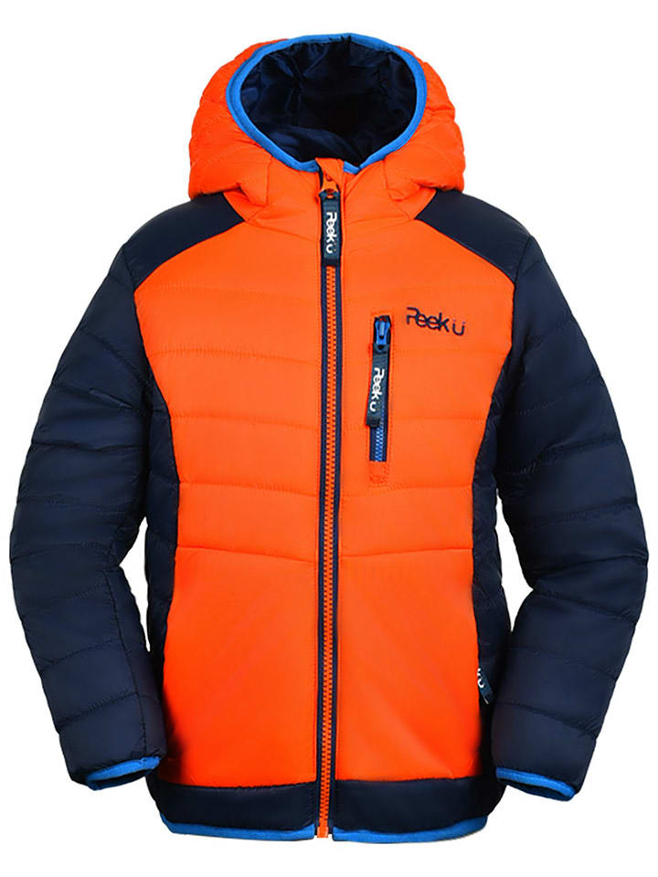 Peek U Całoroczna kurtka pikowana "Caspian" w kolorze pomarańczowo-granatowym rozmiar: 122