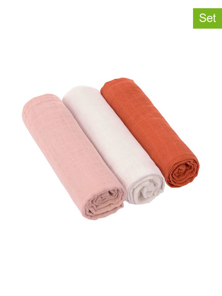 Lässig Muślinowy otulacz-kocyk (3 szt.) w kolorze pudrowym, kremowym i ceglanym rozmiar: onesize