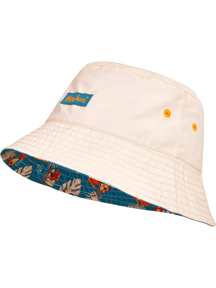 Playshoes Dwustronny kapelusz przeciwsłoneczny w kolorze kremowo-niebieskim ze wzorem rozmiar: 51 cm