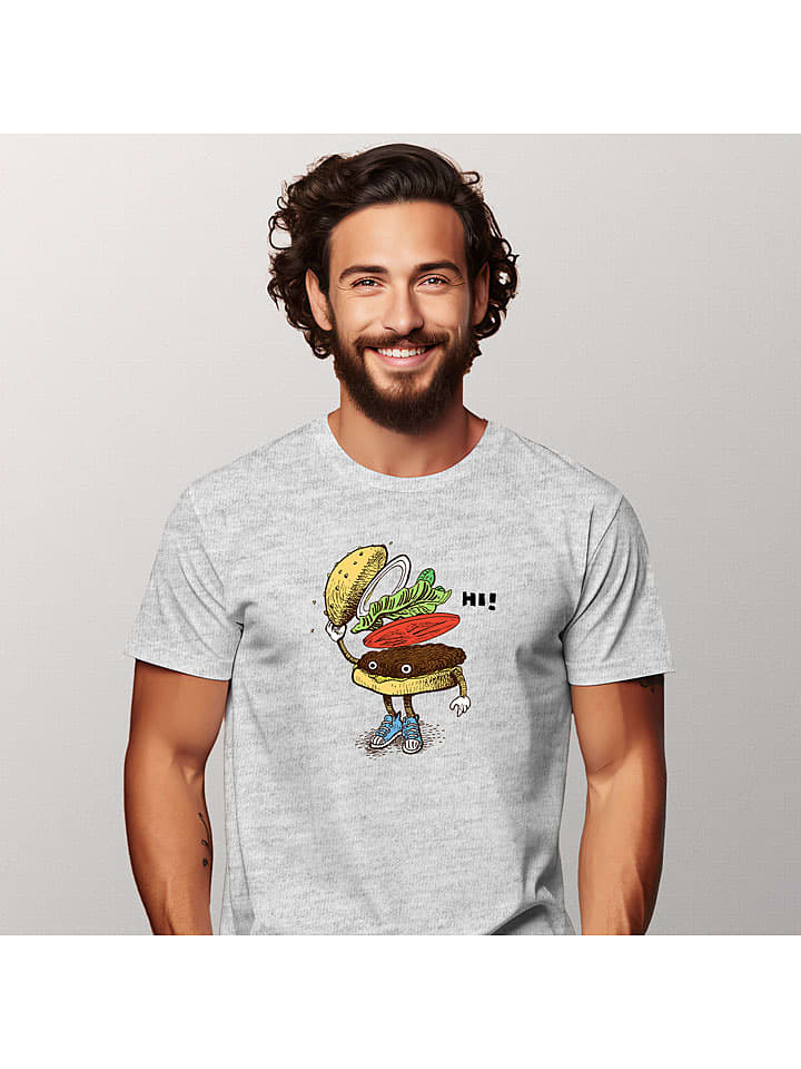 WOOOP Koszulka "Burger greeting" w kolorze szarym rozmiar: XL