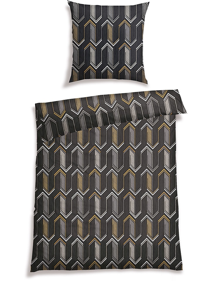 Schiesser Komplet pościeli renforcé "Marly" w kolorze czarno-żółtym rozmiar: 155x220 cm