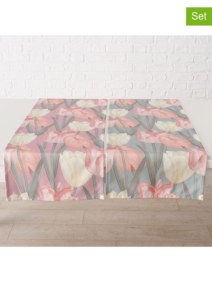Boltze Bieżniki (2 szt.) "Tulips" w kolorze jasnoróżowo-zielonym - 140 x 40 cm rozmiar: onesize