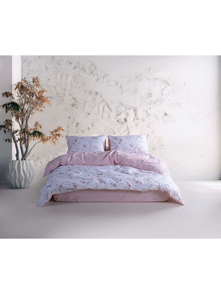 Colourful Cotton Komplet pościeli renforcé "Lima" w kolorze biało-jasnoróżowym rozmiar: 140x200 cm