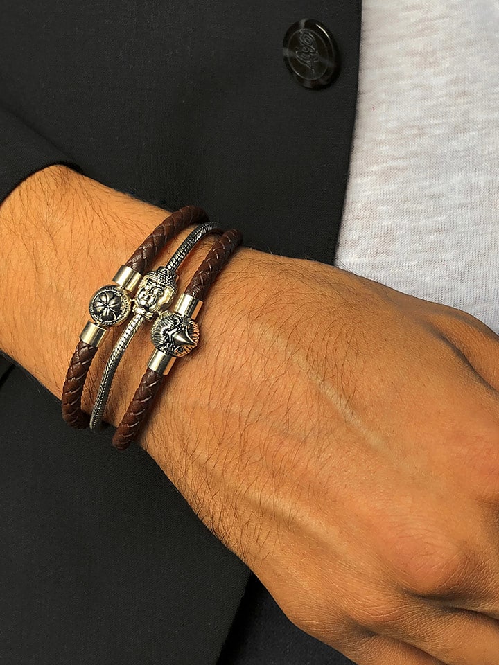 Uomo Skórzana bransoletka w kolorze brązowym rozmiar: M