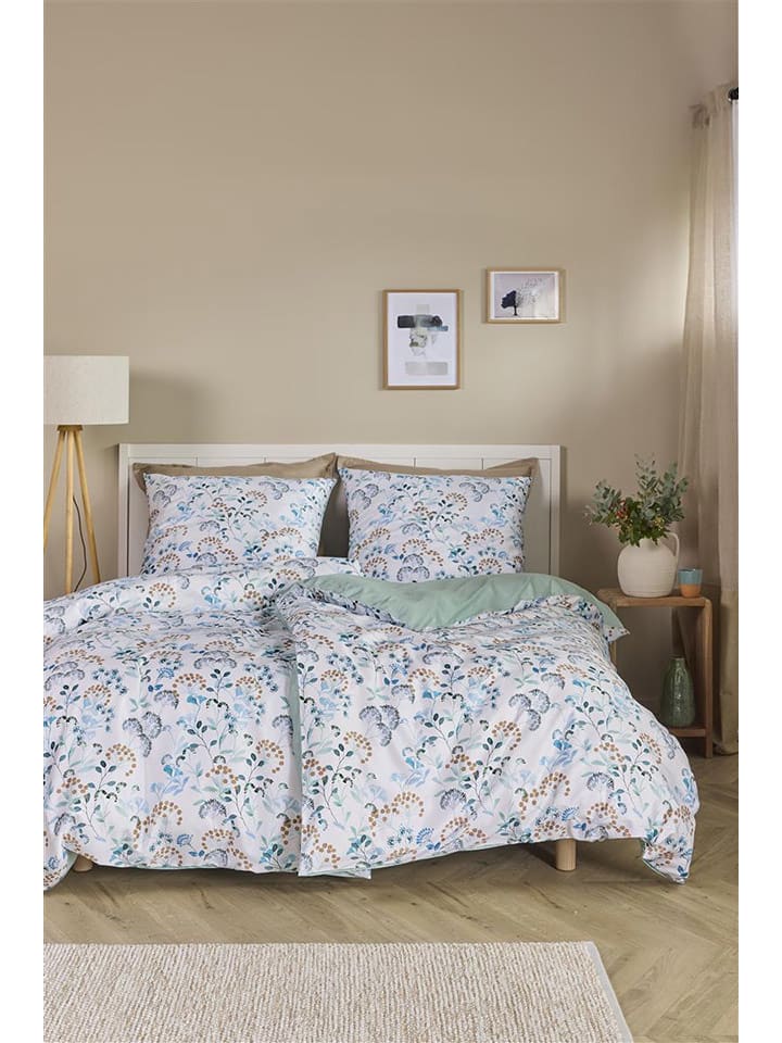 Beddinghouse Komplet pościeli satynowej "Hedwig" w kolorze biało-błękitnym rozmiar: 155x220 cm