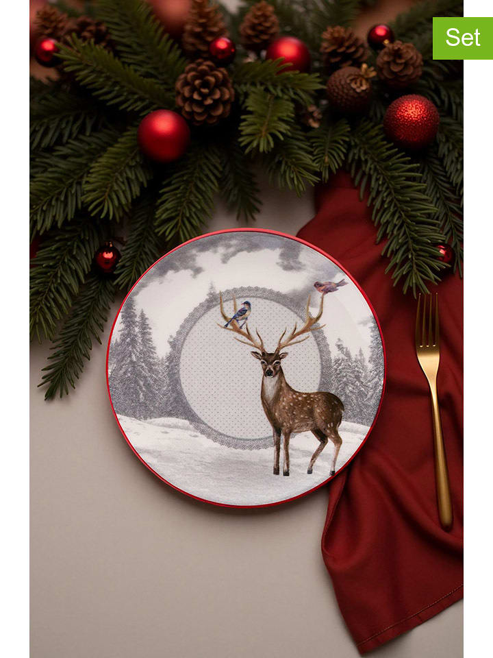 Hermia Talerzyki deserowe (6 szt.) w kolorze szaro-czerwonym - Ø 19,3 cm rozmiar: onesize