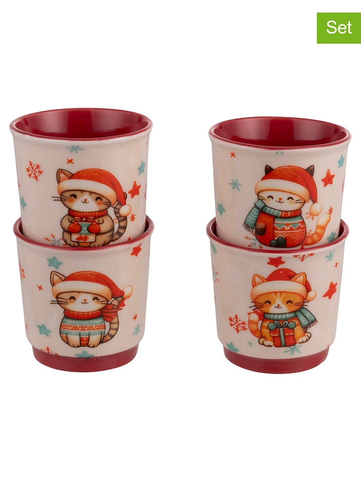Villa d´Este Kubki (4 szt.) "Merry Miao" w kolorze beżowo-czerwonym do kawy - 100 ml rozmiar: onesize