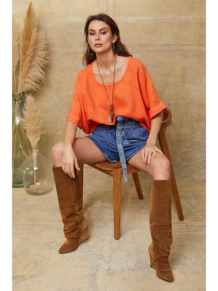 La Compagnie Du Lin Lniana koszulka "Calane" w kolorze pomarańczowym rozmiar: M