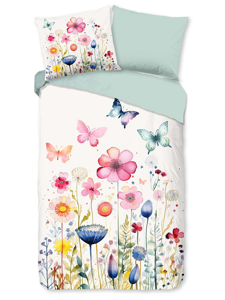 Pure Komplet pościeli w kolorze biało-zielonym z mikrofibry rozmiar: 135x200 cm