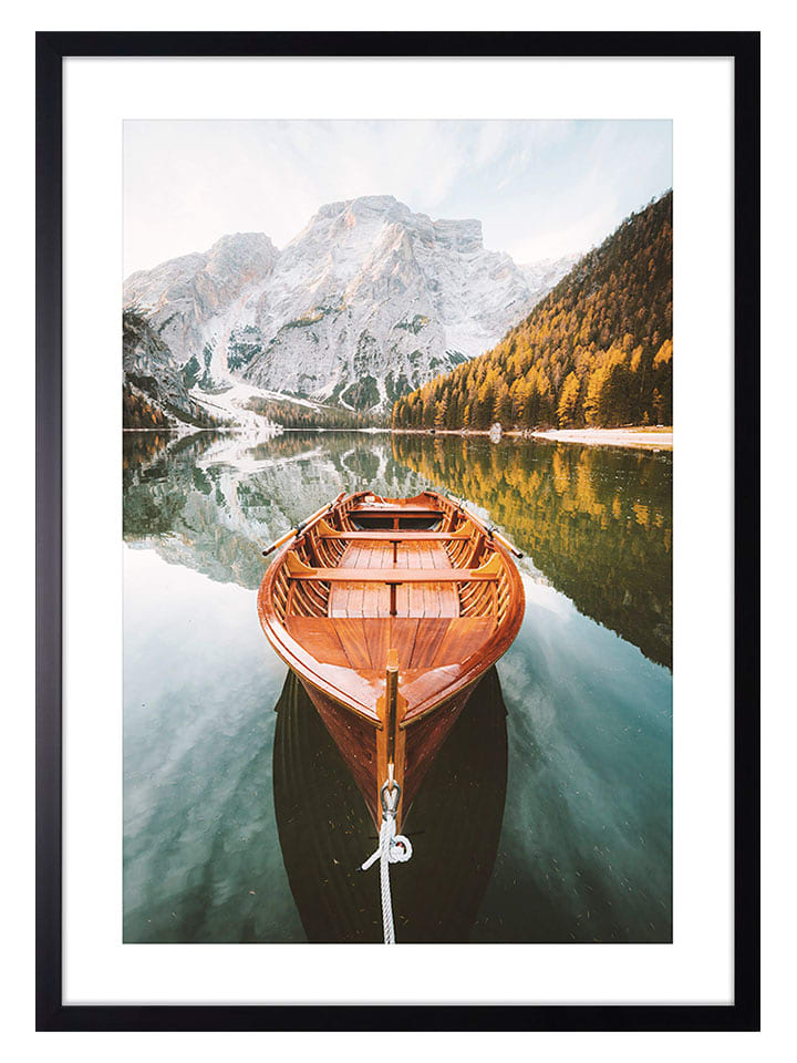 Ars Longa Druk artystyczny "A Boat On A Mountain Lake" w ramce - 70 x 50 cm rozmiar: onesize
