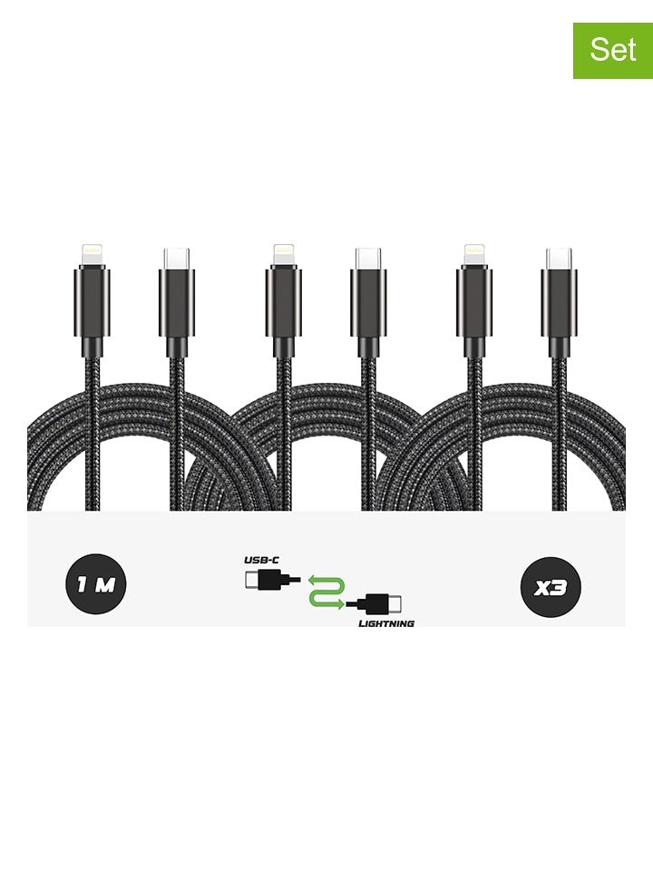 SmartCase Kable USB-C na Lightning (3 szt.) w kolorze czarnym - dł. 1 m rozmiar: onesize