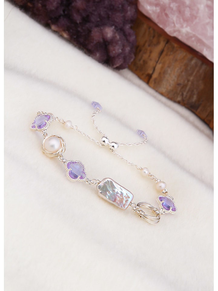 L'Atelier de Gaia Posrebrzana bransoletka z perłami i cyrkoniami rozmiar: onesize