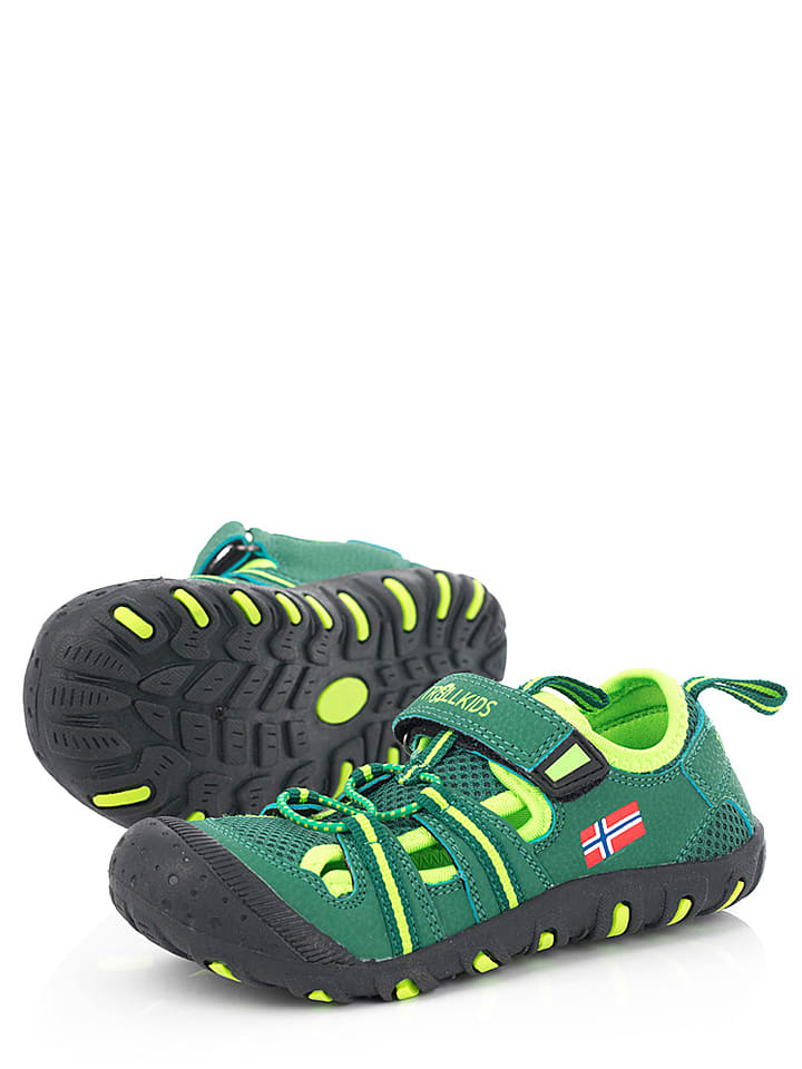 Trollkids Półsandały "Sandefjord" w kolorze zielono-jaskrawożółtym rozmiar: 35