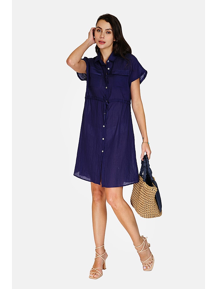 Le Jardin du Lin Lniana sukienka w kolorze granatowym rozmiar: 38