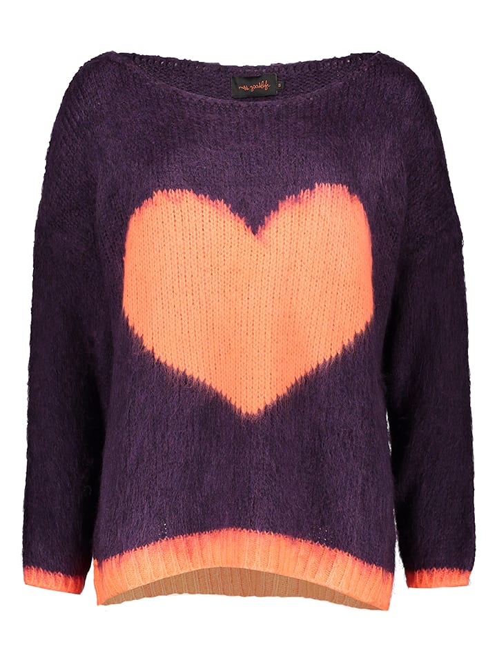 miss goodlife Sweter "Heart" w kolorze fioletowo-brzoskwiniowym rozmiar: S