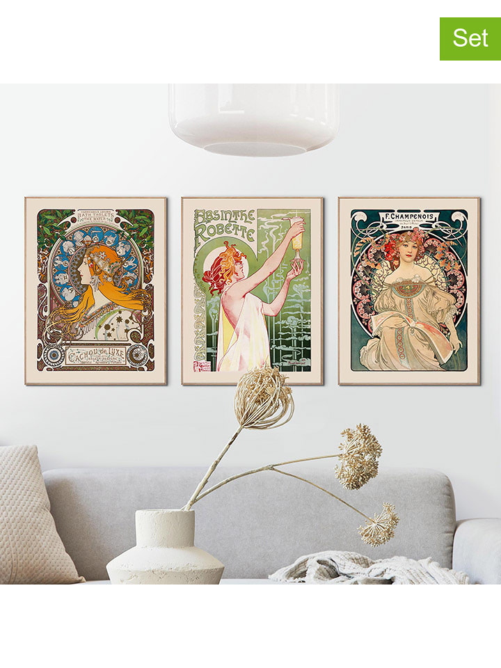 Orangewallz Druki artystyczne (3 szt.) "Hokusai Triptych" w ramce rozmiar: 30x40 cm