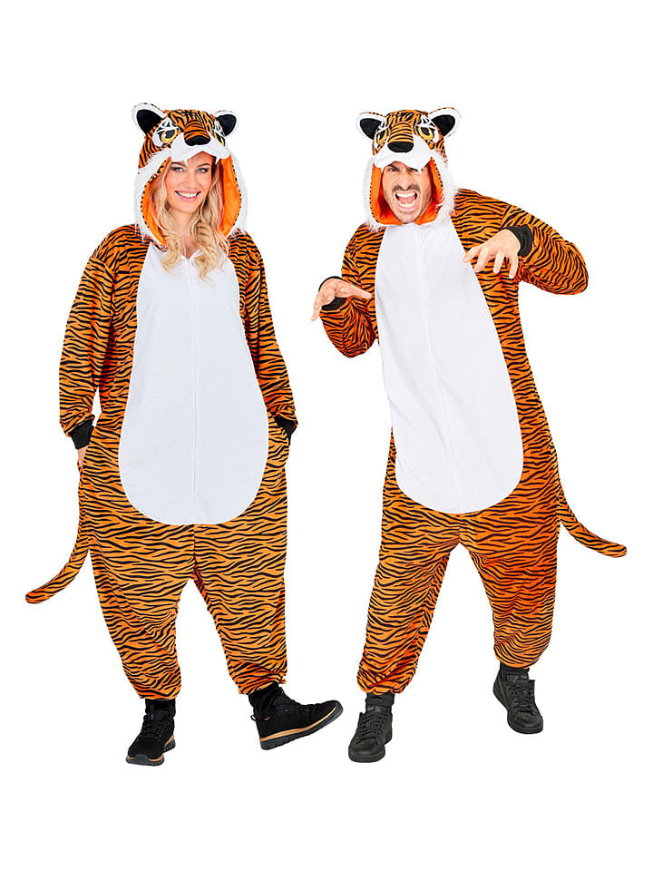 Carnival Party Kombinezon kostiumowy "Tiger" w kolorze pomarańczowo-białym rozmiar: S/M