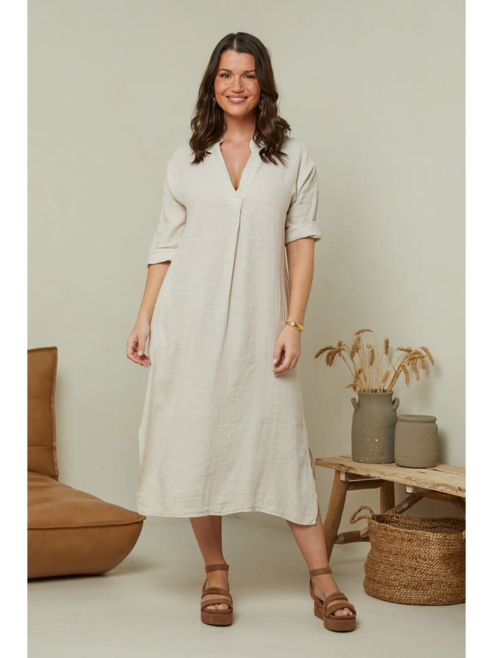 Curvy Lady Lniana sukienka w kolorze beżowym rozmiar: 40/42