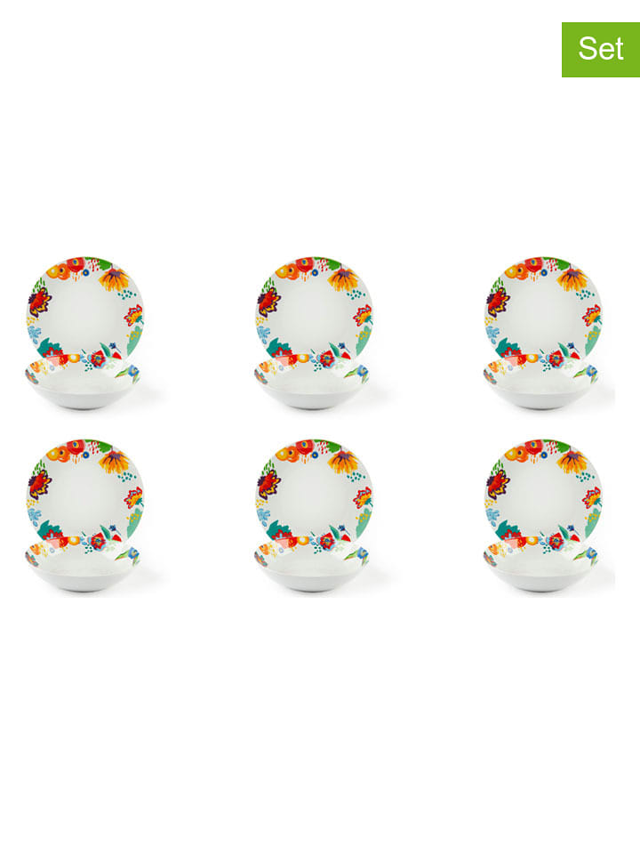Trendy Kitchen by EXCÉLSA 12-częściowy zestaw talerzy "Saint Tropez" w kolorze biało-czerwono-żółtym rozmiar: onesize