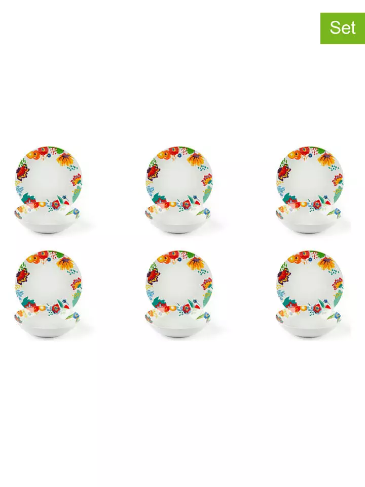 Trendy Kitchen by EXCÉLSA 12-częściowy zestaw talerzy "Saint Tropez" w kolorze biało-czerwono-żółtym rozmiar: onesize