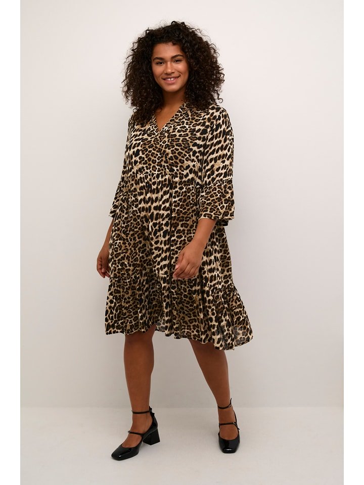 KAFFE curve Sukienka w kolorze jasnobrązowo-czarnym rozmiar: 48
