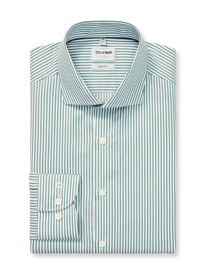 OLYMP Koszula "Level 5" - Body fit - w kolorze zielono-białym rozmiar: 38