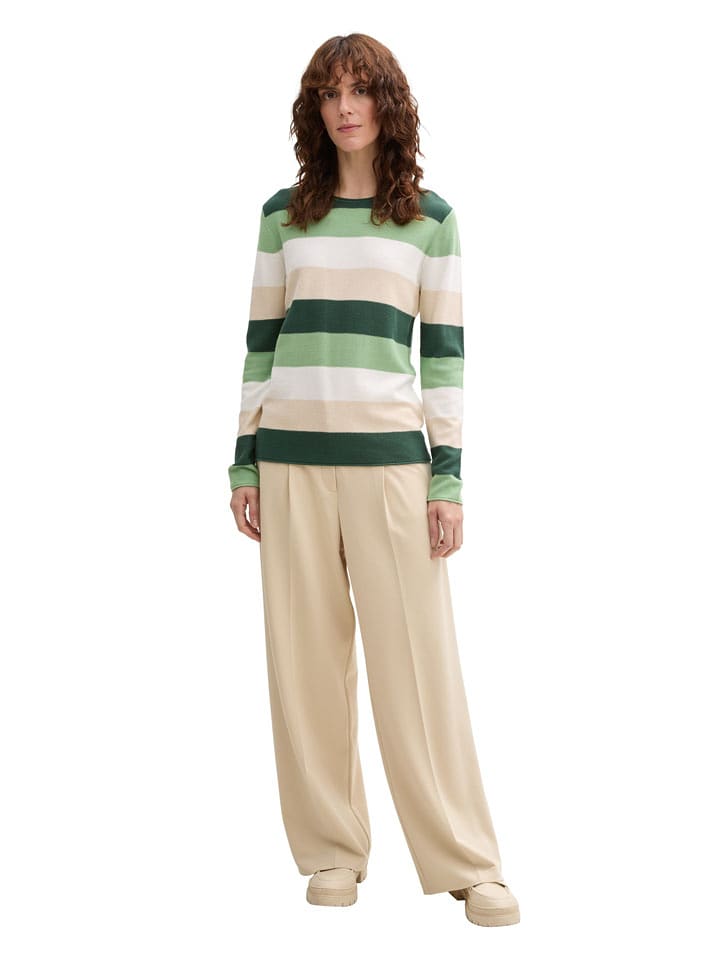 Tom Tailor Sweter w kolorze zielono-biało-beżowym rozmiar: S