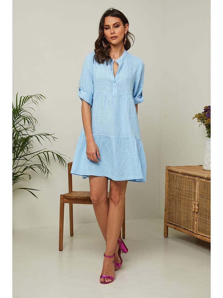 Fleur de Lin Lniana sukienka "Gabin" w kolorze błękitnym rozmiar: XL