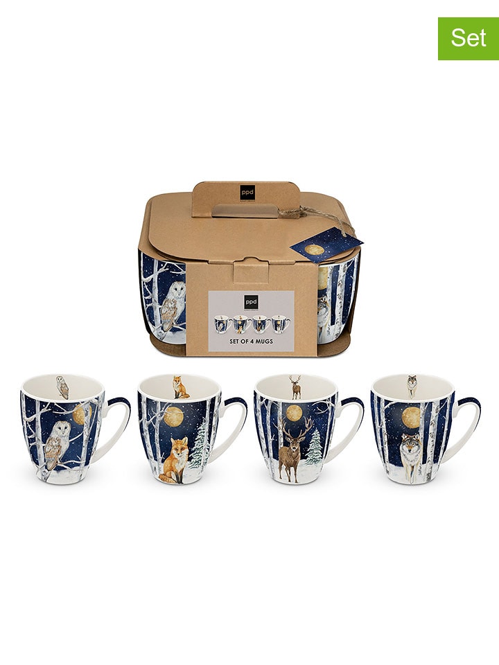 ppd Kubki jumbo (4 szt.) "Winter Animals" w kolorze granatowo-białym - 350 ml rozmiar: onesize