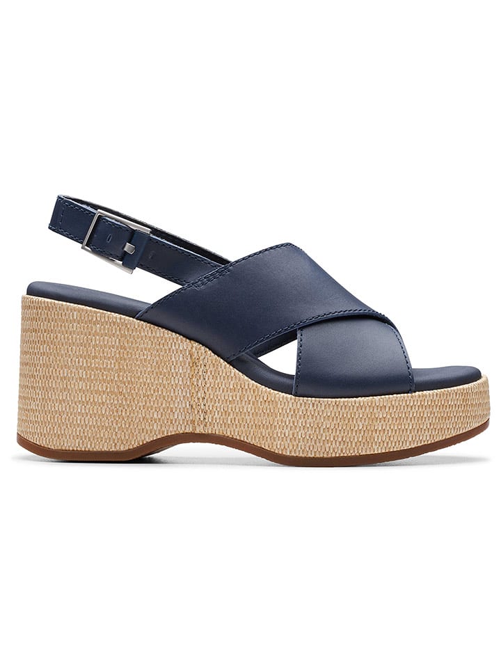 Clarks Skórzane sandały "Manon Wish" w kolorze granatowym na obcasie rozmiar: 41,5