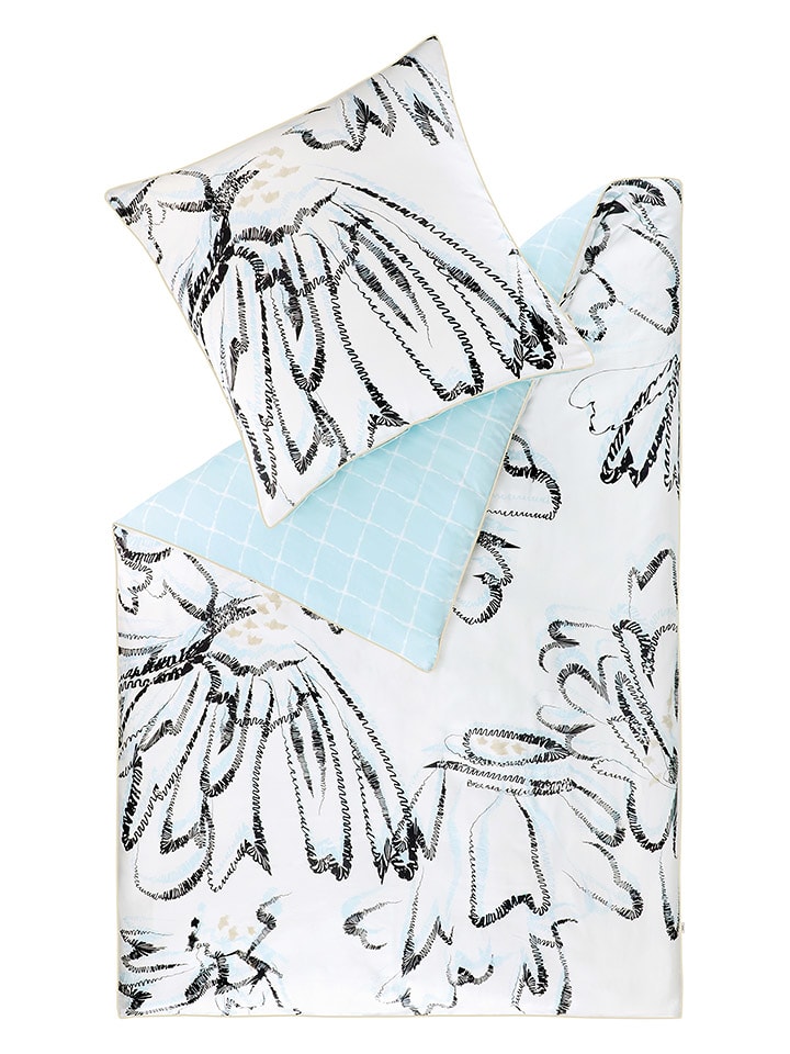 ESPRIT Komplet pościeli satynowej "Grace" w kolorze biało-czarno-błękitnym rozmiar: 155x220 cm