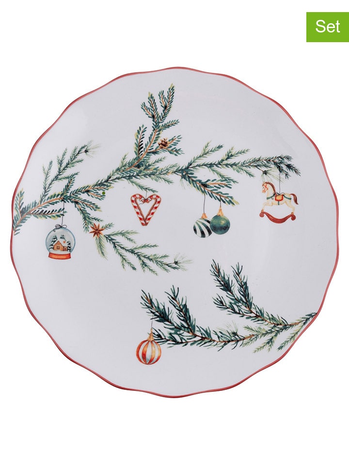 Villa d´Este Talerze obiadowe (6 szt.) w kolorze biało-zielono-czerwonym - Ø 27 cm rozmiar: onesize
