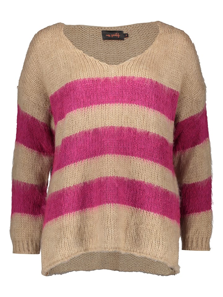 miss goodlife Sweter "Stripes" w kolorze beżowo-różowym rozmiar: M