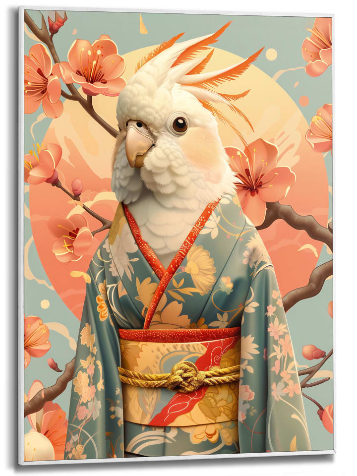 Orangewallz Druk artystyczny "Japandi Parakee" w ramce rozmiar: 50x70 cm