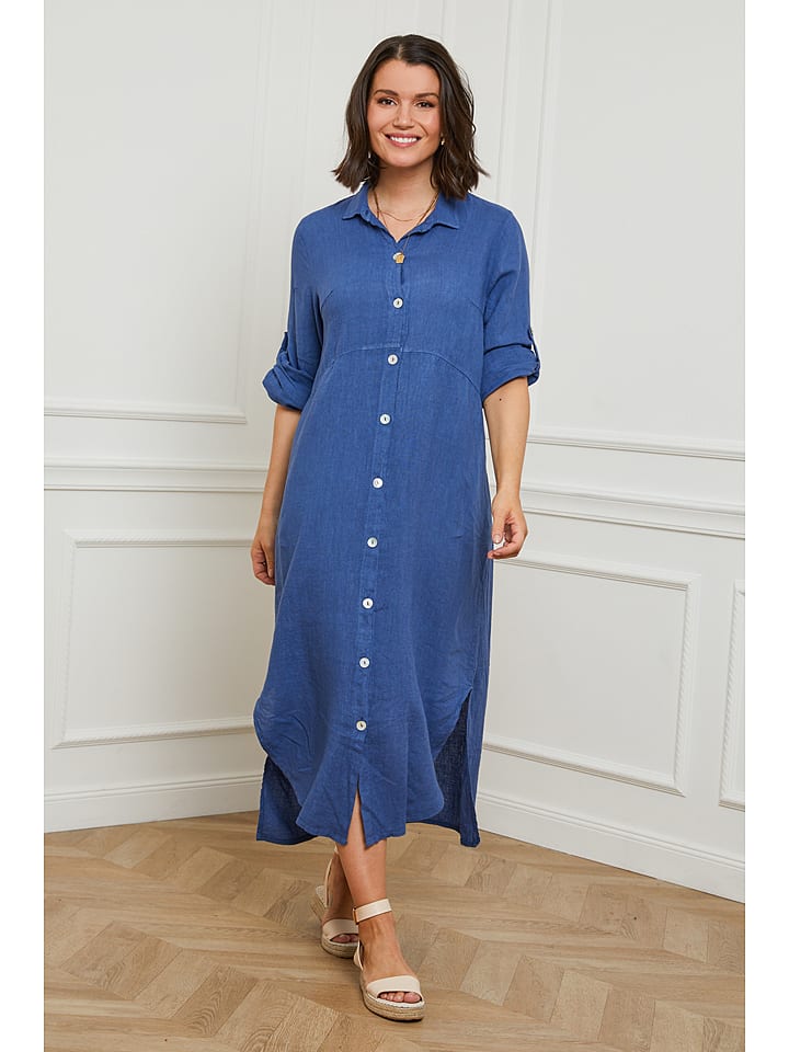 Curvy Lady Lniana sukienka w kolorze niebieskim rozmiar: 44/46