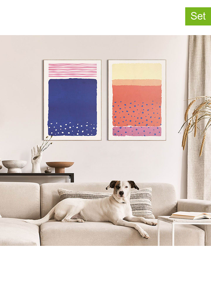 Orangewallz Druki artystyczne (2 szt.) "Colours, Dots & Stipes" w ramce rozmiar: 50x70 cm