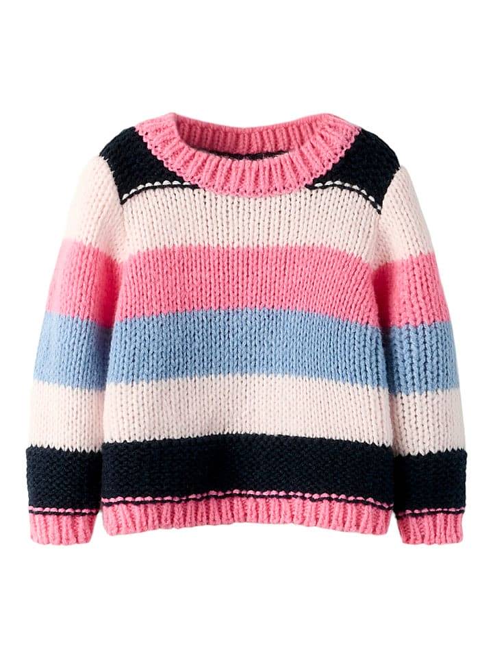 name it Sweter "Poronja" w kolorze jasnoróżowo-czarno-błękitnym rozmiar: 116
