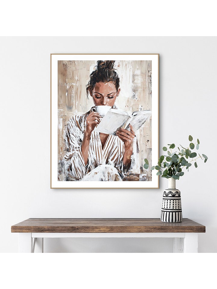 Orangewallz Druk artystyczny "Book Reading Coffee" w ramce rozmiar: 40x50 cm