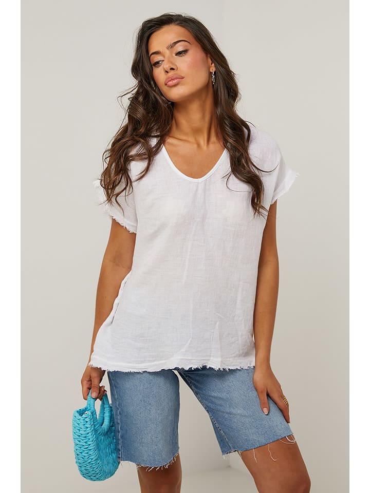 Le Monde du Lin Lniana bluzka w kolorze białym rozmiar: 38/40