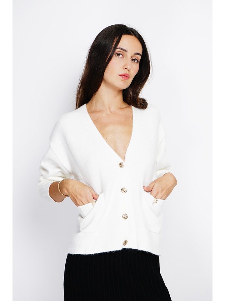 ASSUILI Kaszmirowy kardigan w kolorze białym rozmiar: 34