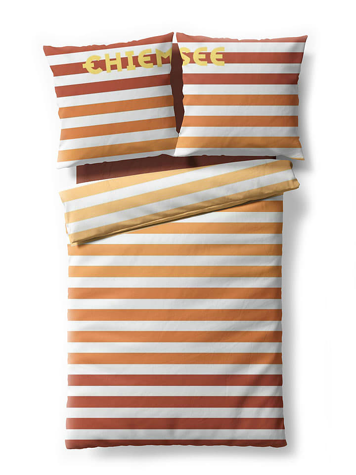 Chiemsee Komplet pościeli renforcé "Stripes" w kolorze jasnobrązowo-czerwonym rozmiar: 135x200 cm/40x80 cm