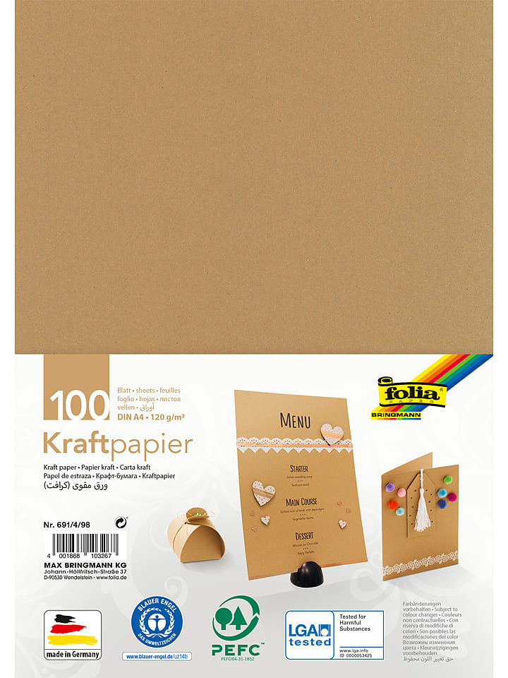 folia PAPER Papier kraftowy (100 szt.) w kolorze brązowym - A4 rozmiar: onesize